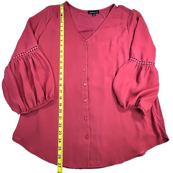 Fortune + Ivy Top Women Large Magenta Pink Sheer Eyelets Puffy Sleeve Boho Tunic - Picture 10 of 11